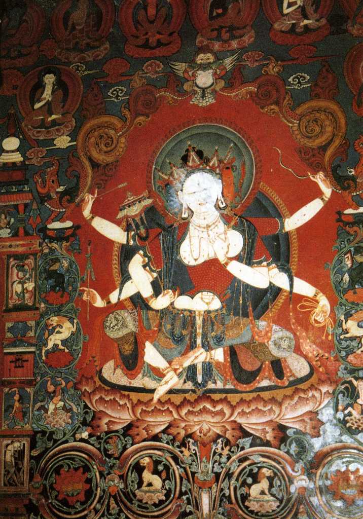 Tibet Guge 03 Tholing 11 White Temple 16 Sitatapattra Sitatapatra, meaning The Victorious White Parasol, is a form of Tara, a female counterpart of Avalokiteshvara. Her parasol indicates her ability to protect sentient beings from natural catastrophes and diseases. Photo - Hein/Boelmann: Tibet � Der Wei�e Tempel von Tholing.